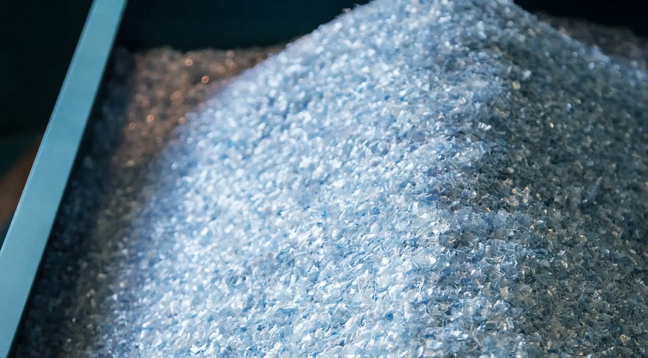 Hot washed rPET flakes on the production line